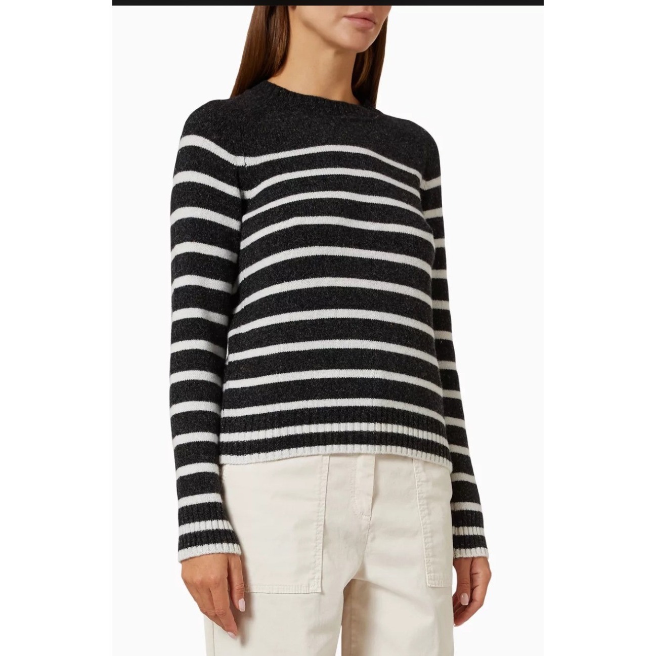 Marella Opale Cashmere Blend Crewneck Sweater Gray White Striped S